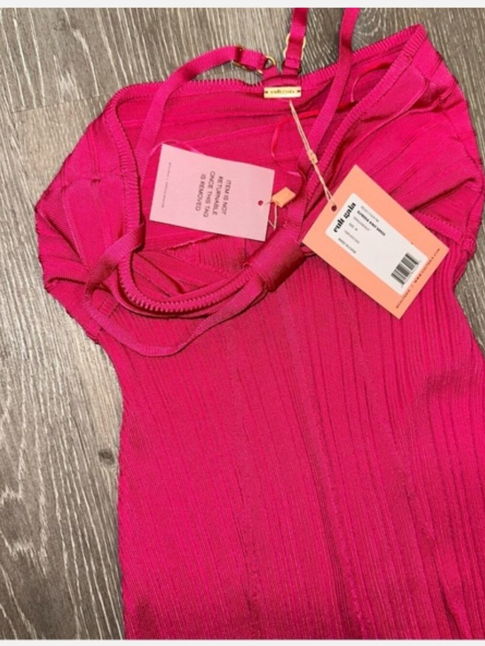 cult gaia Elfreda Hot Pink Ribbed Midi Dress with Keyhole - Picture 7 of 8